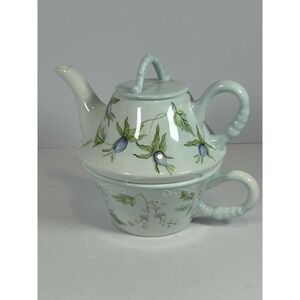 Hand Painted Tracy Porter TEA FOR ONE 3 pc Ceramic Teapot Set EVELYN